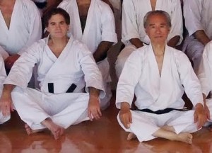 Kent Chapman pictured with Mr Ohshima at the end of sandan practice at the Shotokan Ohshima Dojo in 2009. 